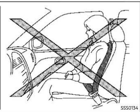 Diagram of a person seated in a car with a cross-shaped object overlaid, no text or symbols present