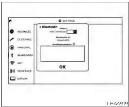 OPTIONS 1 Bluetooth Network Net Connection: Bluetooth 03 NISU-805 Available device: OK LHA4919