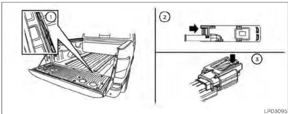 Technical diagram showing three-step assembly of a vehicle chassis with labeled parts and directional arrows