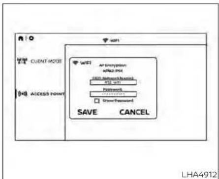 CLIENT MODE ACCESS POINT WET AT Encryption MPD-PSI (500 Reference Number) MS with Password ****** Show Password SAVE CANCEL LHA4912