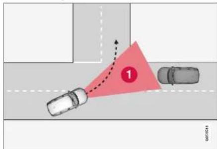 Diagram showing a collision between two vehicles with a red triangular object labeled '1' and directional arrows, likely illustrating collision or trajectory.