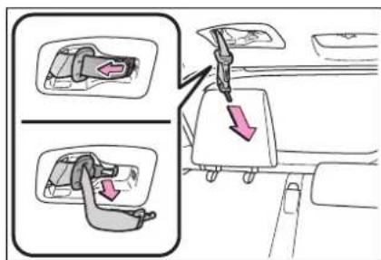 Diagram showing car seatbelt adjustment with arrows indicating left and right changes in seatbelt usage