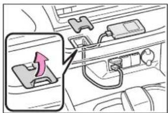 Diagram showing a device connection with an arrow pointing to a component, likely indicating a directional or process flow.