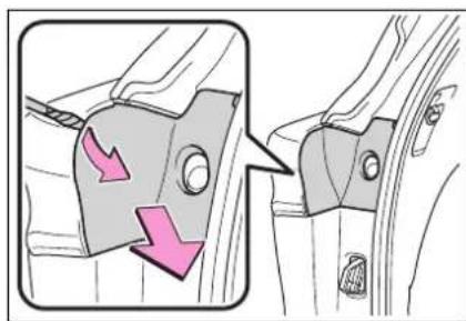 Diagram showing a mechanical component with pink arrows indicating direction, likely illustrating a turning or disassembly process.