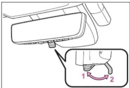 Diagram showing a car interior component with labeled parts and directional arrows indicating rotation or movement.