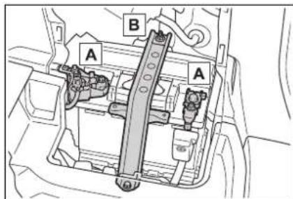 Technical diagram of a vehicle's internal components with labeled parts A and B