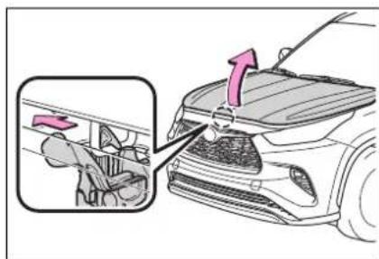 Diagram showing car interior components with a magnified inset of the dashboard and directional arrow indicating movement or force.