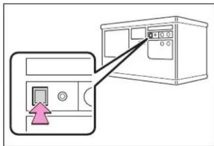 Diagram showing a device with a pink arrow pointing to a labeled control panel or device, connected to an air conditioner unit.