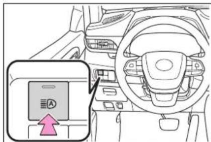 Diagram of car interior showing dashboard, steering wheel, and control panel with a pink arrow pointing to the left panel.