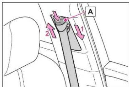 Diagram of a car seatbelt mechanism with labeled parts and directional arrows indicating motion or movement.