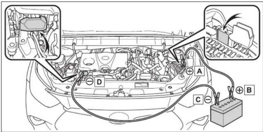 Diagram of car engine battery wiring with labeled components including battery, switch, and power connections