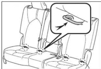 Diagram showing car seat assembly with a magnified inset highlighting the seat area and motion arrows