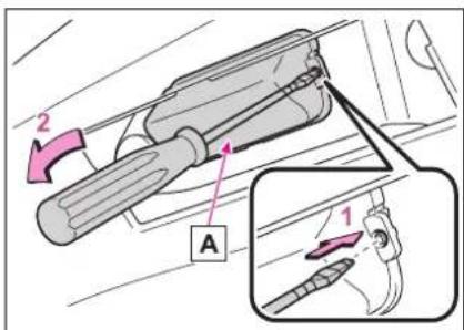 Diagram showing a mechanical device with labeled parts and directional arrows, including section A.
