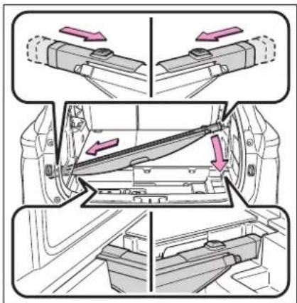 Technical diagram showing mechanical assembly steps with directional arrows indicating movement or force directions