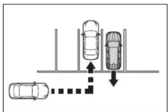 Diagram showing parking lot layout with cars and directional arrows indicating movement or movement
