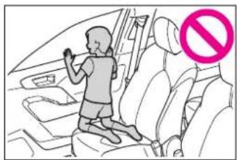 Illustration of a person standing in a car seat with a 'no' symbol above, indicating no vehicle restriction.