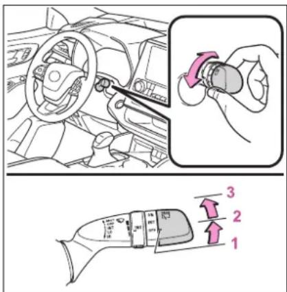 Diagram illustrating car interior and steering wheel assembly with numbered directional arrows indicating motion or movement.