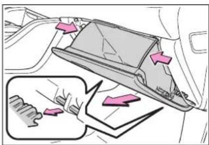 Diagram showing car interior and dashboard airflow with directional arrows and a magnified view of the dashboard's internal structure.