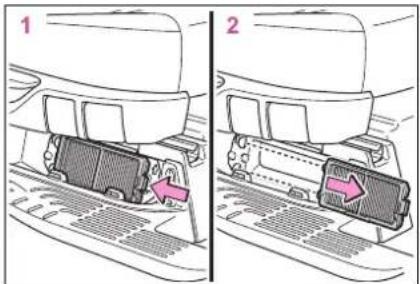 Diagram showing two views of a car's front-mounted engine compartment with labeled parts and directional arrows indicating movement or force.