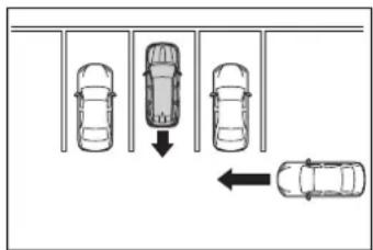 Diagram showing parking lot arrangement with three cars and directional arrows indicating movement or flow.