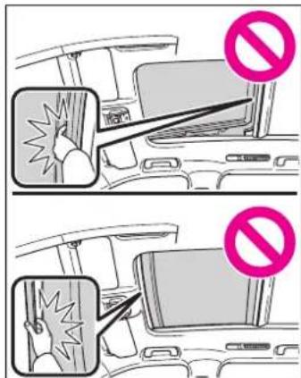Diagram showing car safety exit with no stop symbols and warning labels