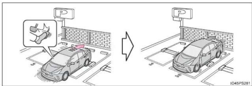 Diagram illustrating parking collision and safety change, showing a car on a ramp with a magnified inset of the impact.