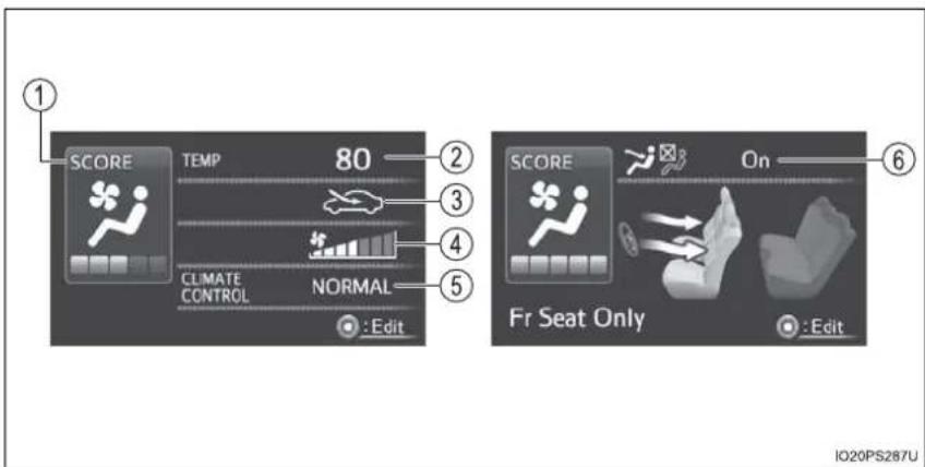 SCORE TEMP 80 CLIMATE CONTROL NORMAL Edit SCORE On Fr Seat Only Edit IO20PS287U