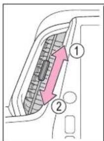 Diagram of a car interior with numbered components and directional arrow indicating flow or movement