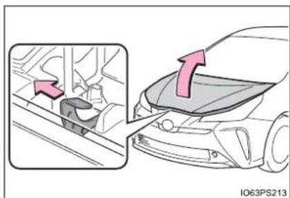 TOYOTA Prius (2021) - Release the lock from the inside of the vehicle to open the hood. - 2