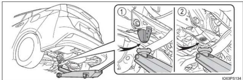 Technical diagram showing car suspension system steps with labeled components and motion arrows