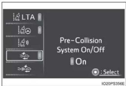 LTA Pre-Collision System On/Off On : Select IO20PS356E
