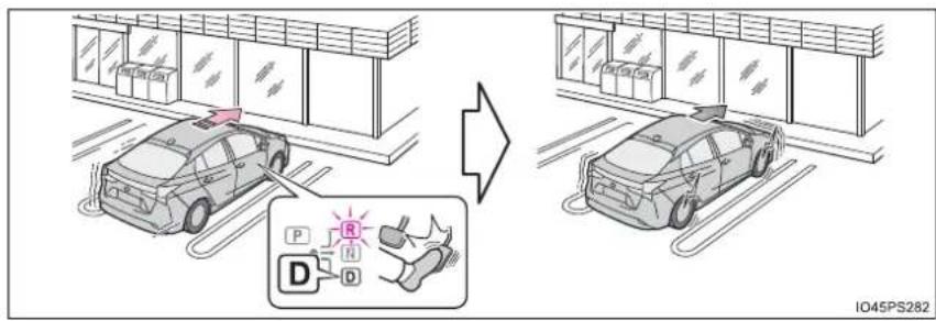 Diagram illustrating parking garage parking system with a car and a parking meter, showing parking details and safety symbols.