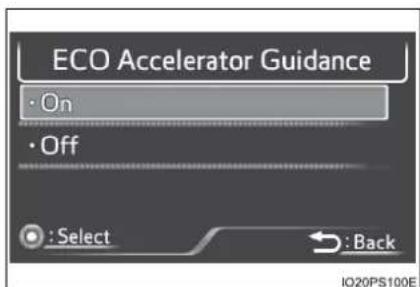 ECO Accelerator Guidance • On • Off : Select Back IQ20PS100E