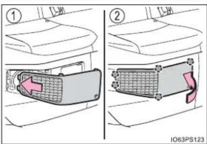 Diagram showing two car interior states with labeled components and directional arrows indicating movement or flow.