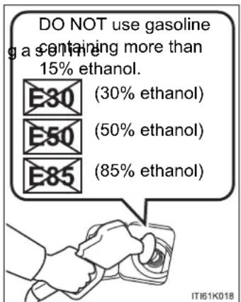 DO NOT use gasoline g a solid a containing more than 15% ethanol. E30 (30% ethanol) E50 (50% ethanol) E85 (85% ethanol)