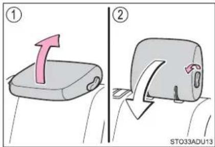 Diagram illustrating two steps of a device operation: step 1 shows a pink upward arrow on a gray device, and step 2 shows a gray device with a white arrow and arrow indicating rotation.