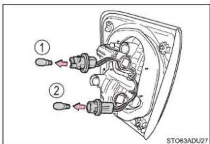 Diagram showing two labeled components (① and ②) of a device with connectors and wiring, marked as STO63ADU27.