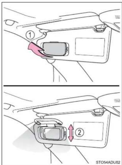 Diagram showing two steps of car seatbelting with numbered instructions and a highlighted section labeled '②' indicating a shift or adjustment.
