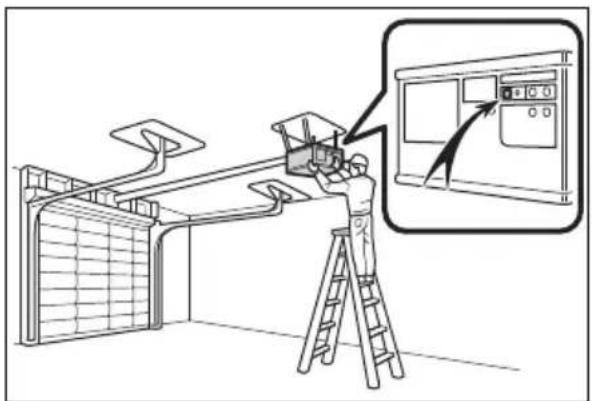 Diagram showing installation of an electrical cabinet with a worker on a ladder, alongside a magnified view of the cabinet's internal components.