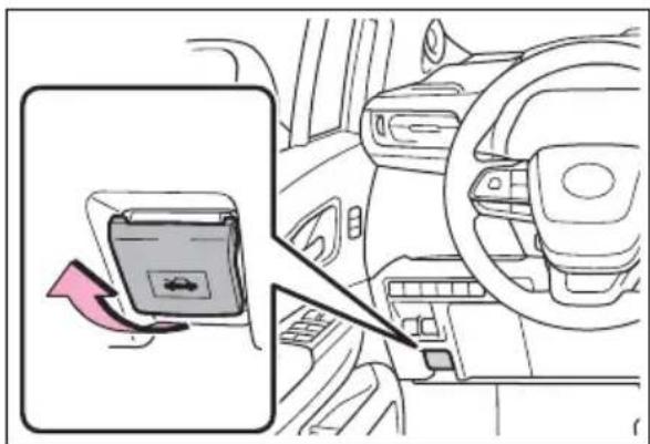 Diagram showing car seatbelt insertion into a vehicle's side panel, with an arrow indicating the shift direction.