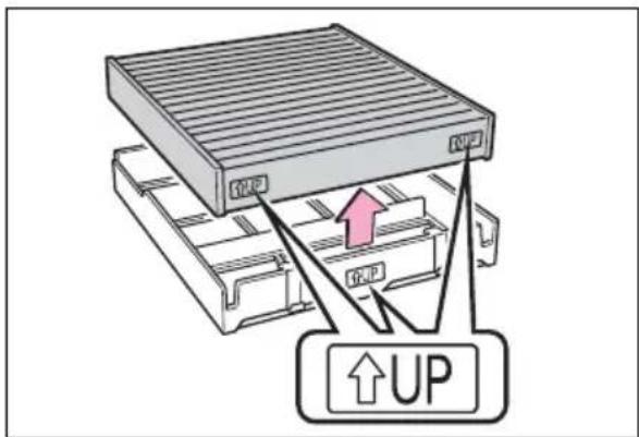 Diagram showing a computer RAM module with an 'UP' button and an upward arrow indicating data flow or status.