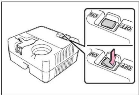 Diagram showing a device component with labeled buttons and an arrow indicating a specific action or operation.