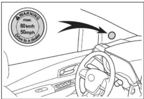WARNING max. 80km/h 50mph Drive to a dealer