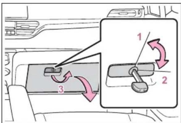 Diagram showing car seatbelt adjustment mechanism with numbered arrows indicating rotation and movement steps