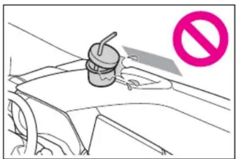 Diagram showing a car interior with a drink and a 'no' symbol indicating no smoking or no smoking.