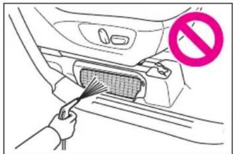 Diagram showing a hand using a tool to clean a car's side panel, with a no-smoking symbol nearby.