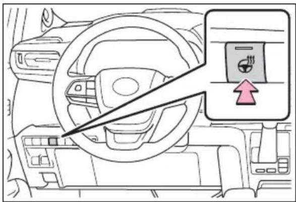 Diagram showing car interior with steering wheel, dashboard, and air conditioner panel with directional arrow