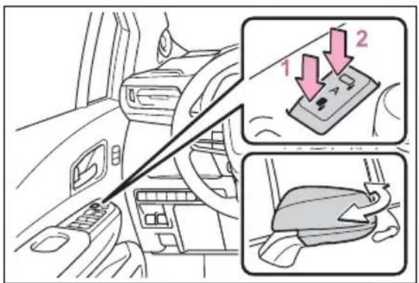 Diagram showing car interior and seatbelt switch mechanism with labeled parts 1 and 2