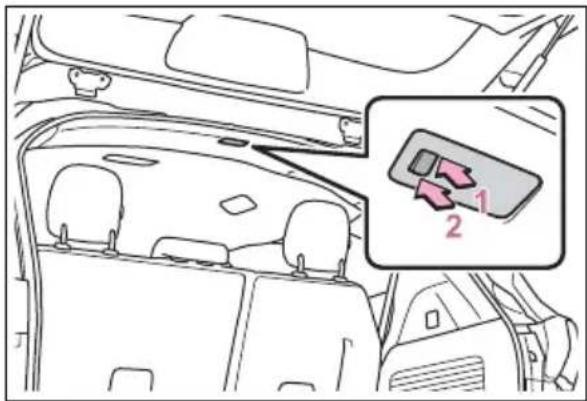 Diagram of car interior showing dashboard and seat area with labeled parts 1 and 2, including an inset diagram highlighting a component.
