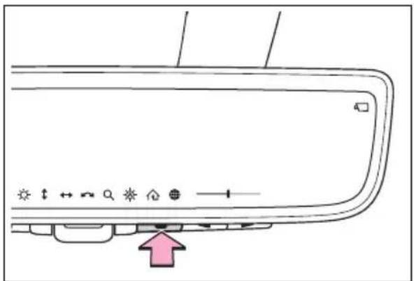 Diagram of a device control panel with icons and a pink arrow pointing to the bottom panel.